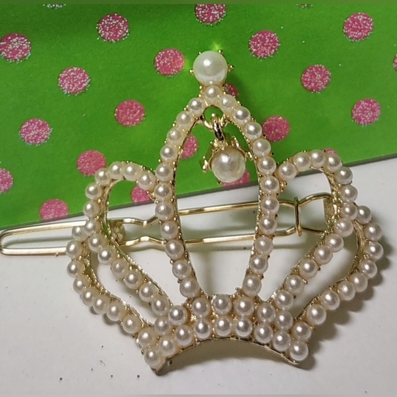 Pearl & Crystal Bling Crown Barrettes - Picture 15 of 15